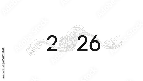 Date 26 with wave design minimalist graphic for calendar or event announcement isolated on white