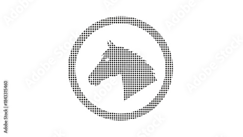 Horse head silhouette in a dotted circle minimalist vector logo for equestrian sports or branding is