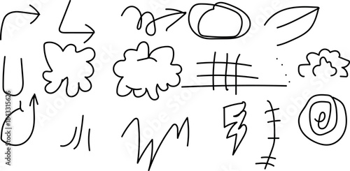 
Doodle elements sketch underline accent arrow shape set highlight speech 