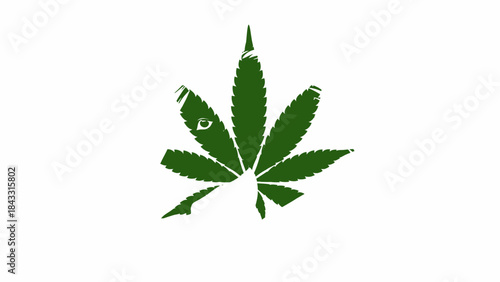 Green cannabis leaf with water drops medical marijuana symbol isolated on white background