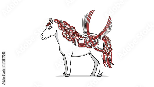 Pegasus horse with Celtic knot mane and wings mythical creature illustration for fantasy art and des