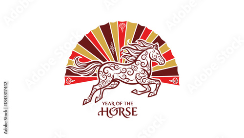 Ornate horse illustration for Year of the Horse traditional Chinese zodiac symbol festive graphic el