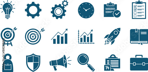 Vector set of blue business and technology icons for web design infographic illustration symbol