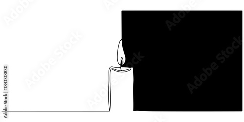 Continuous one line of a Candles burning in the darkness, a symbolic design of resilience, hand drawn vector illustration.