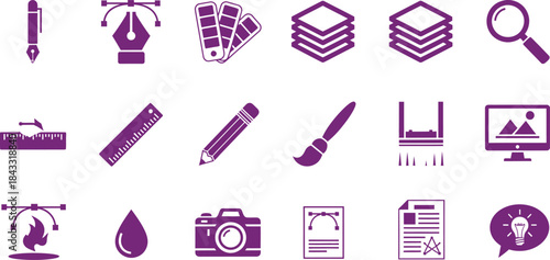 Graphic design and creativity icons on a transparent background tool