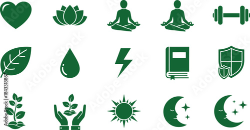 Green icons representing health and nature heart