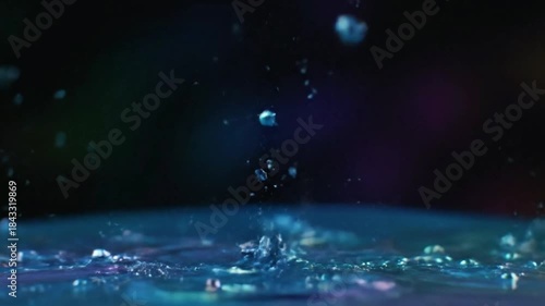 Wallpaper Mural A vivid water splash captures a crown-like formation with numerous suspended droplets illuminated by colorful lights against a dark blurred background Torontodigital.ca