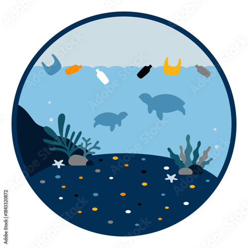 Abstract landscape vector illustration showcasing Microplastics have been found the deepest parts of the ocean.

