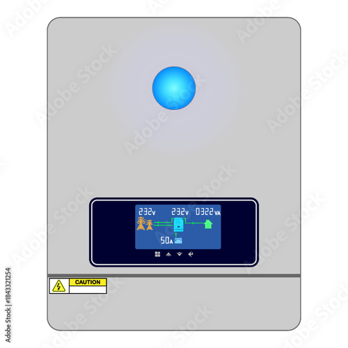 Solar inverter isolated on white background. Inverter control panel.