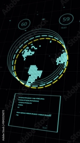 Digital globe data visualization with futuristic,vertical video