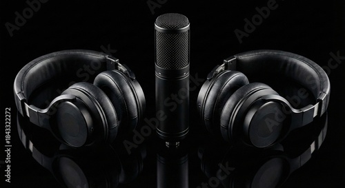 Black Studio Microphone and Headphones