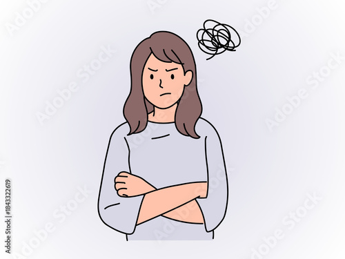 Angry Woman with Crossed Arms and Frustrated Scribbles 