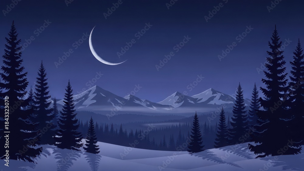 Fototapeta premium Serene winter night in the mountains