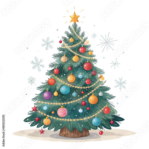 christmas tree with decorations isolated on white
