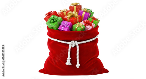 Santa sack filled with colorful Christmas gifts festive holiday
