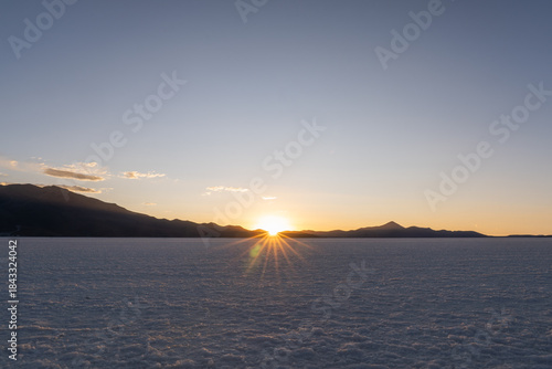 Sunset Landscape over White Salt Flat Salar de Uyuni Bolivia