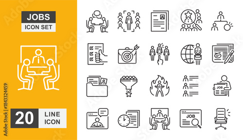 jobs icon set. Teamwork, success, employee, leadership and more line icon.