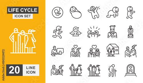 Human life cycle icon set. Person, evolution, boy. generation, ageing and more line icon.