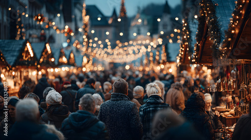 Winter market crowd at dusk