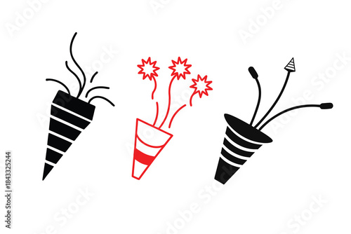 Party Poppers Exploding Silhouette – Celebration Icon Vector Design
