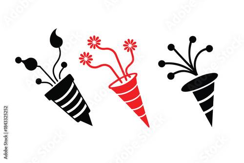 Party Poppers Exploding Silhouette – Celebration Icon Vector Design