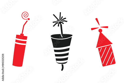 Party Poppers Exploding Silhouette – Celebration Icon Vector Design