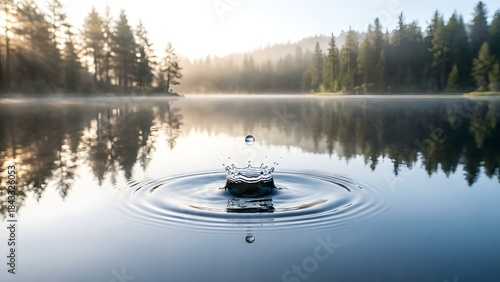 Serene Lake Scene with Calm Water and Forest Reflection.