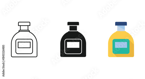 Set of perfume bottle icons in different style and color