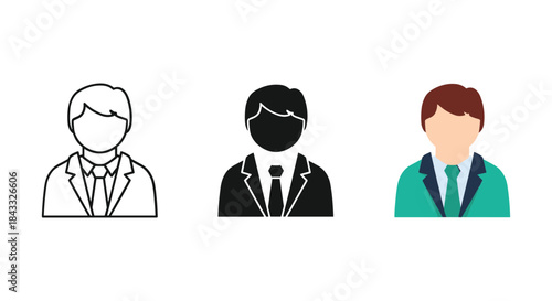 Three businessmen icons in different styles