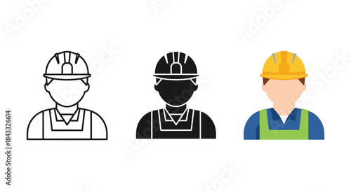 Construction worker icons in different styles