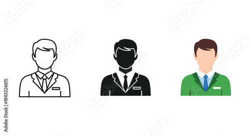 Different style businessman icons on white background
