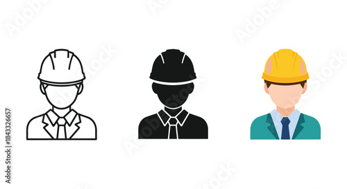 Construction worker icons in various styles