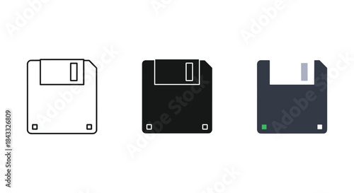 Floppy disk icons in different styles and colors