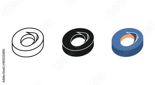 Three different views of a circular object with arrows