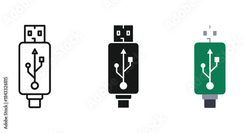 Usb drive icon set with circuit diagram