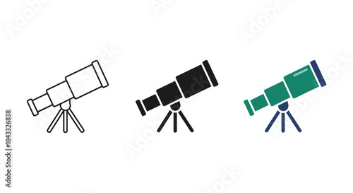 Telescope icons set on white background