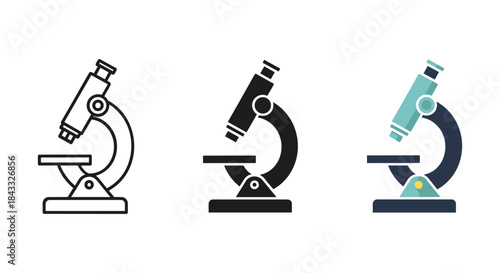 Microscope icon set in different style and color