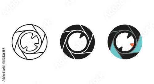 Camera shutter icon set in different styles