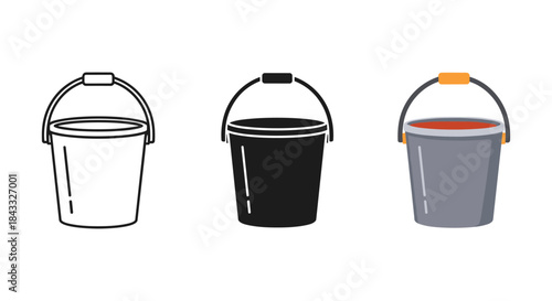 Three buckets with different colors and handles
