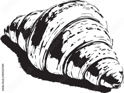 “Croissant Vector – Black and White Stylized Pastry Illustration”