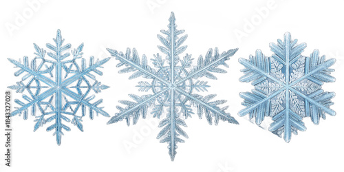Realistic Christmas Snowflakes, Icy White and Blue Crystal Festive Vector Illustrations