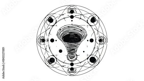 Mystical vortex with geometric patterns, symbolizing magic and mystery