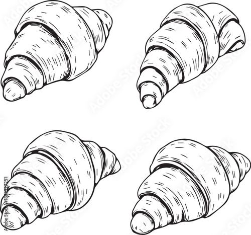 “Croissant Grid Vector – Black and White Pastry Variants Illustration Set”