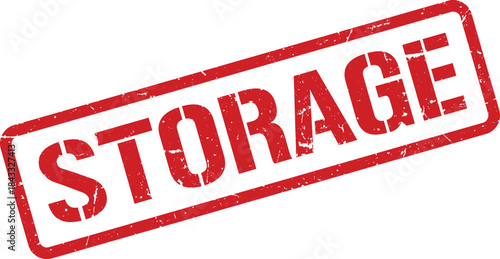 Distressed Red Storage Stamp CloseUp Isolated of Rubber Stamp Impression on White Background