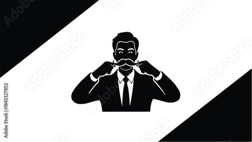 Stylish man in suit twirling his mustache with confidence and flair.