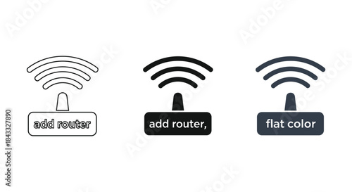Three different wifi router icons in various design styles
