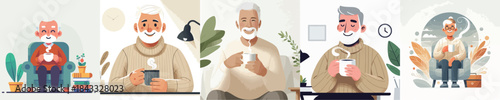  vector grandfather drinking coffee white background
