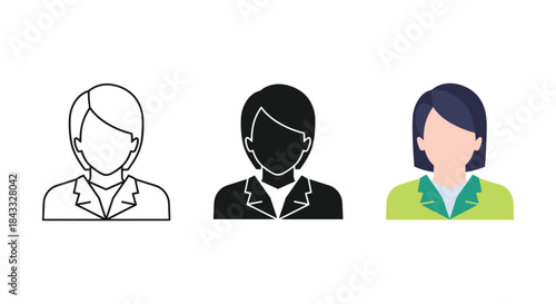 Three business professionals illustrated in different styles
