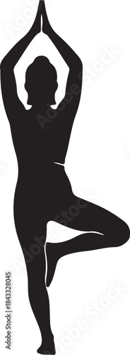 Yoga Tree Pose Silhouette – Balanced Meditation & Fitness Vector