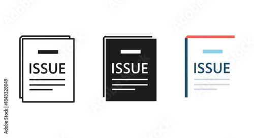Issue document icon set in various colors and styles